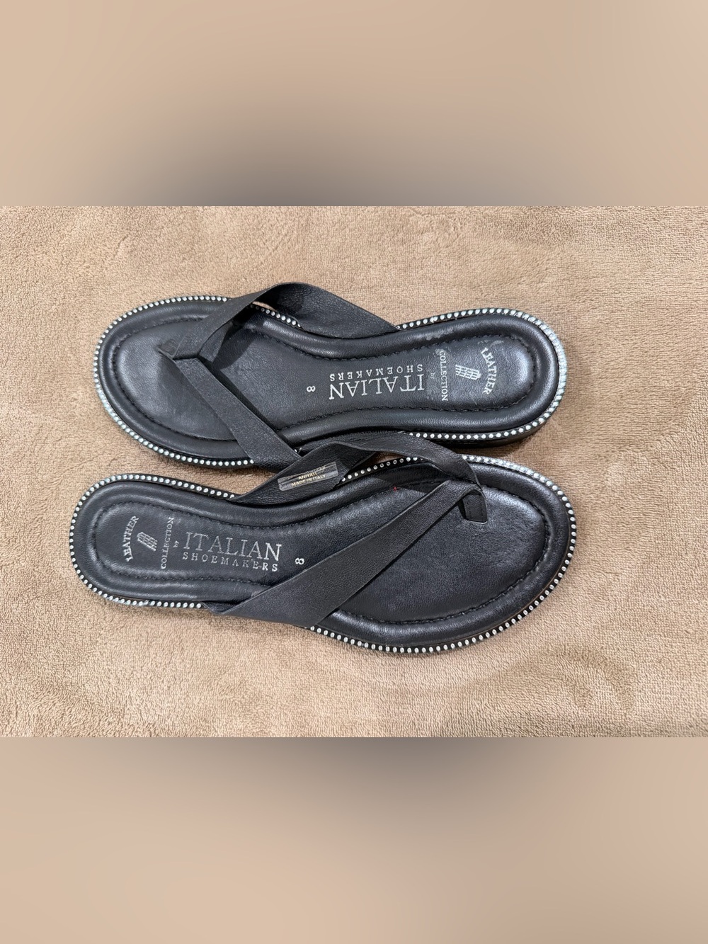 Italian Shoemakers Black Leather Beaded Strap Sandals